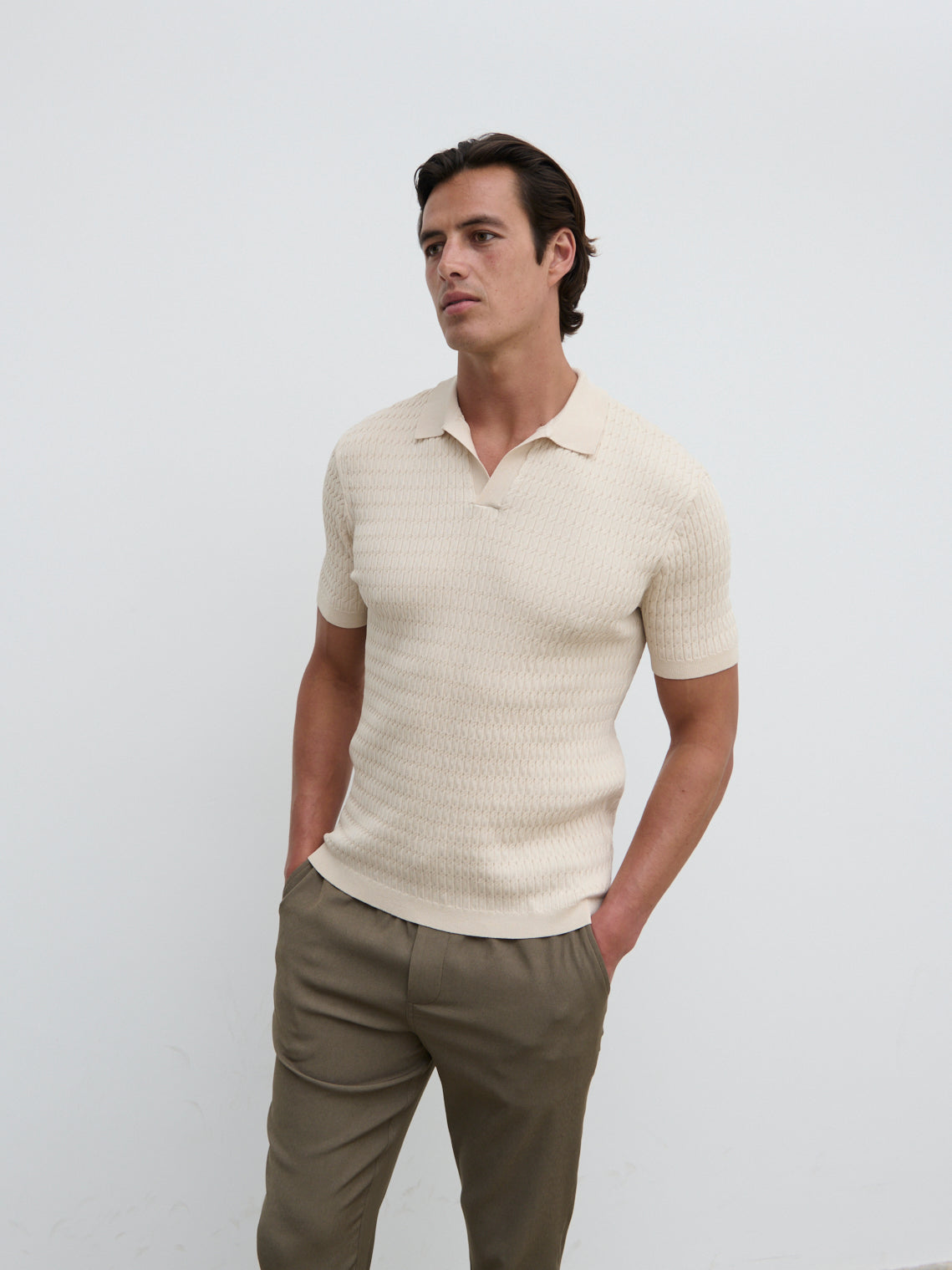 Carter Cable Knit Polo - Taupe