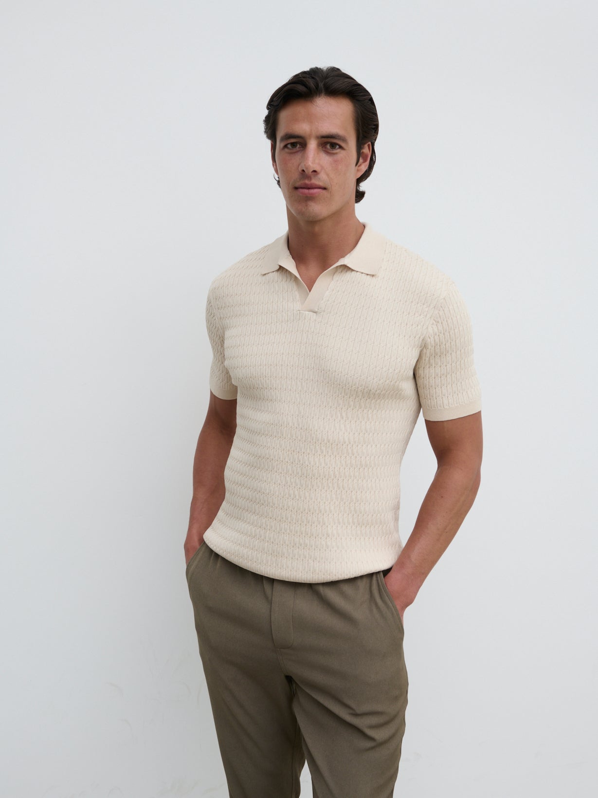 Carter Cable Knit Polo - Taupe