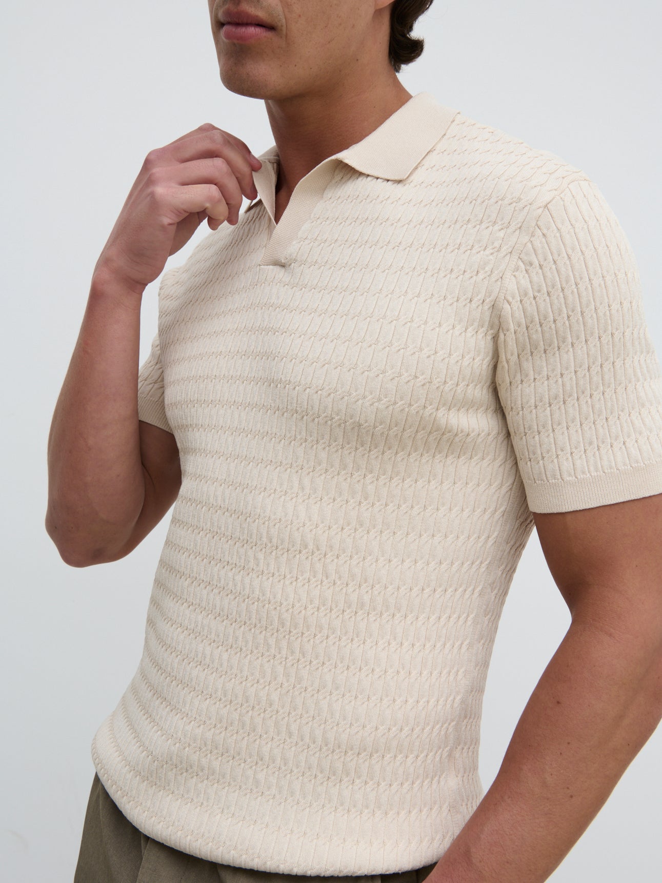 Carter Cable Knit Polo - Taupe