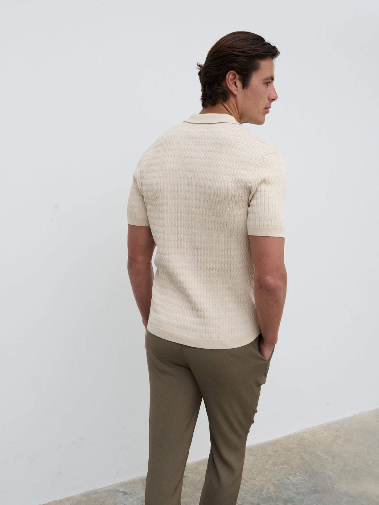 Carter Cable Knit Polo - Taupe