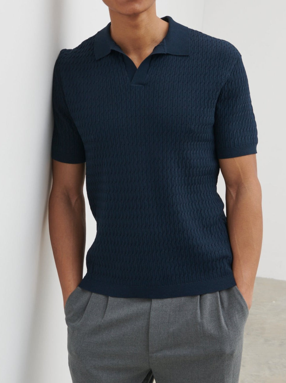 Carter Cable Knit Polo - Navy