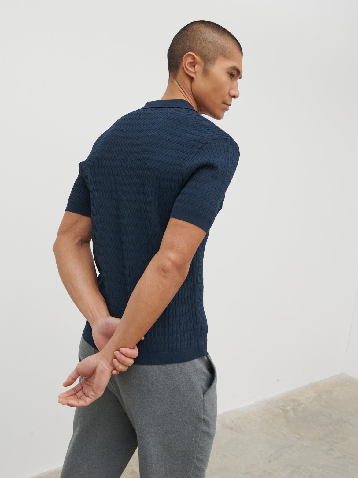 Carter Cable Knit Polo - Navy