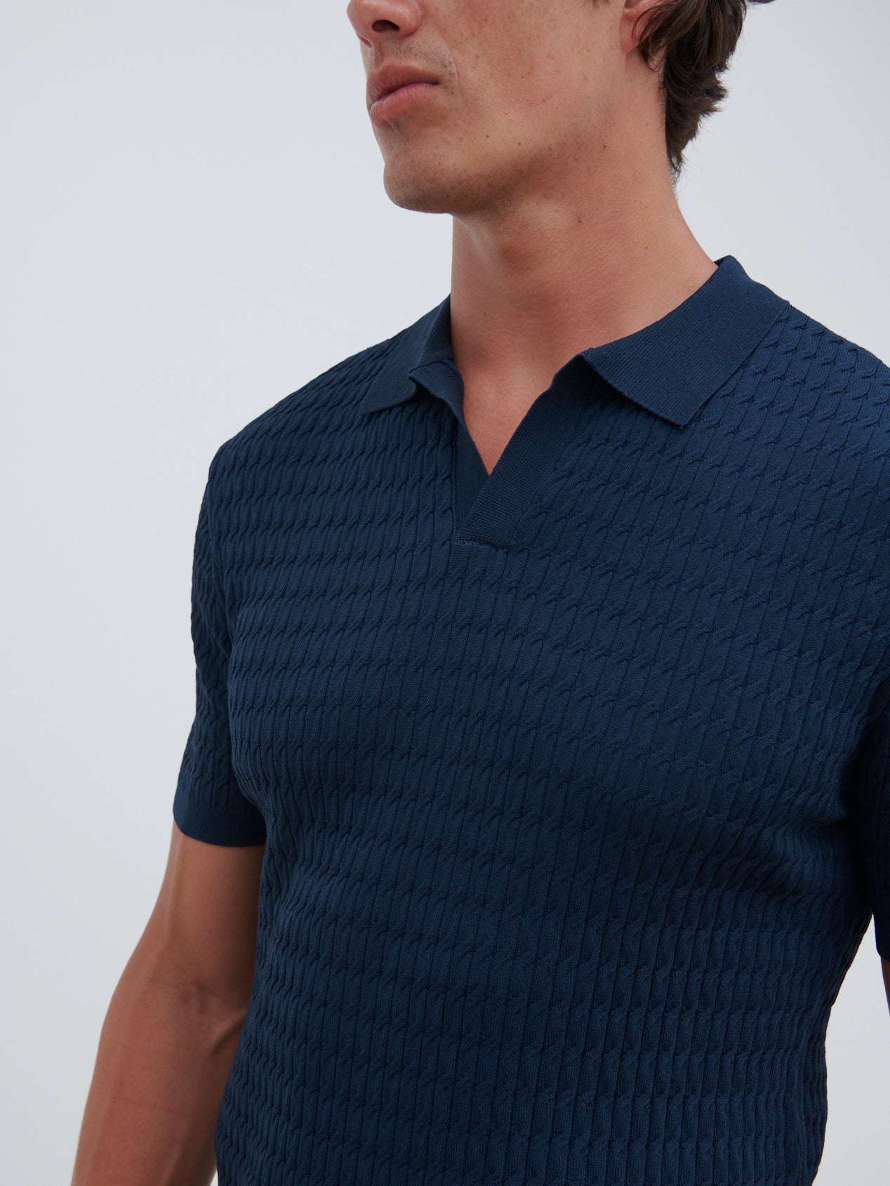 Carter Cable Knit Polo - Navy