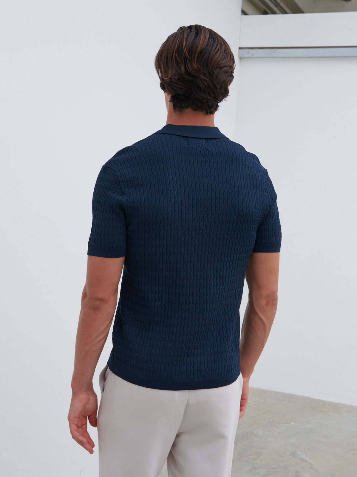 Carter Cable Knit Polo - Navy