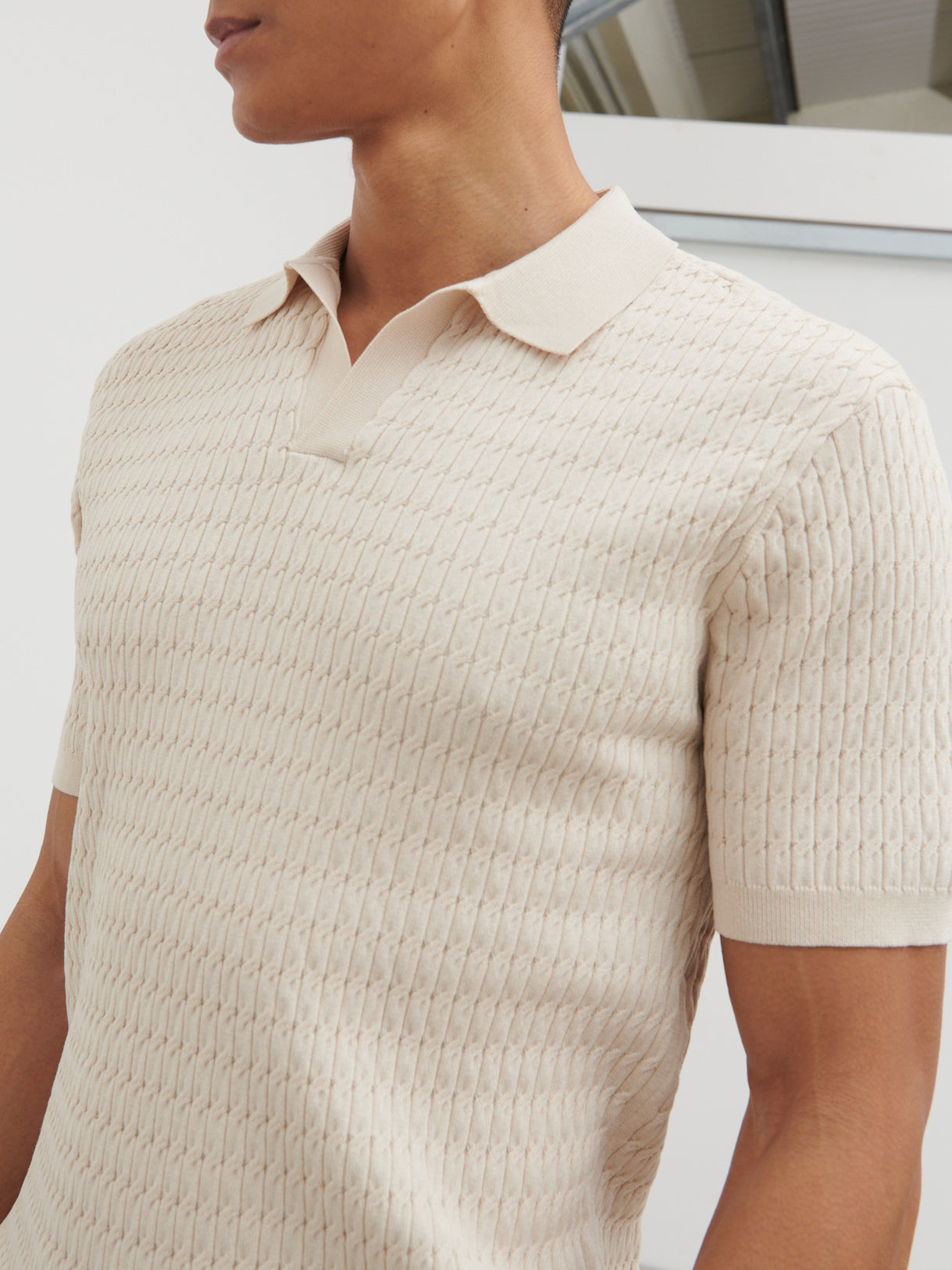 Carter Cable Knit Polo - Taupe