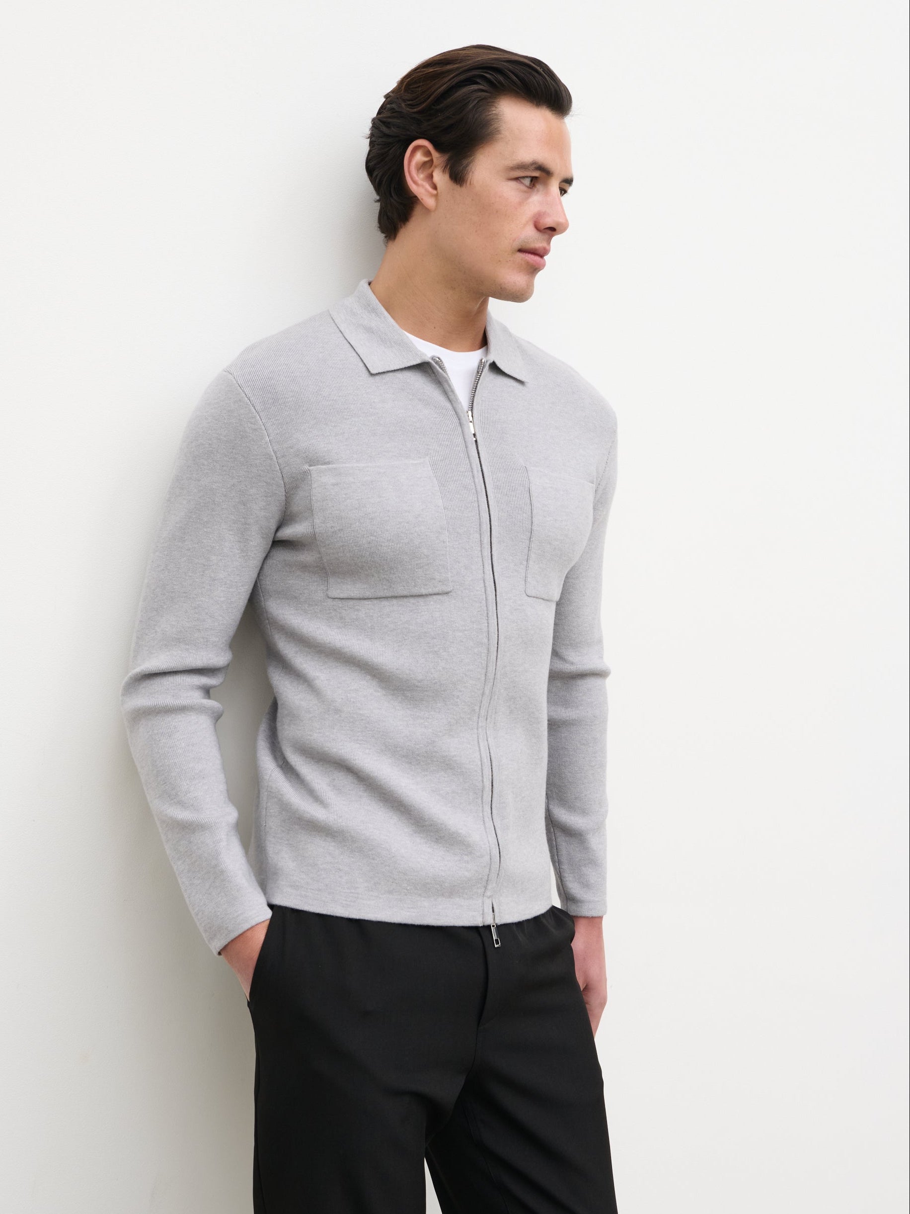 Cassius Zip Front Knit Jacket - Grey – Nobl