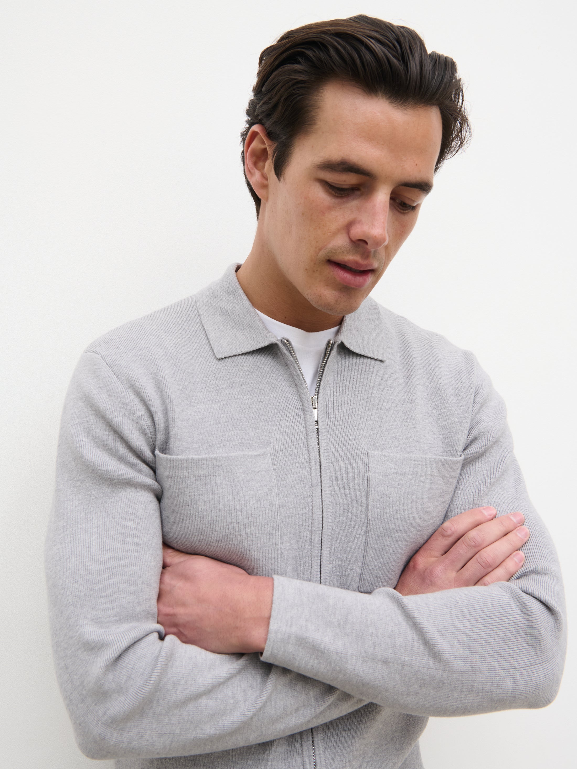 Cassius Zip Front Knit Jacket - Grey – Nobl