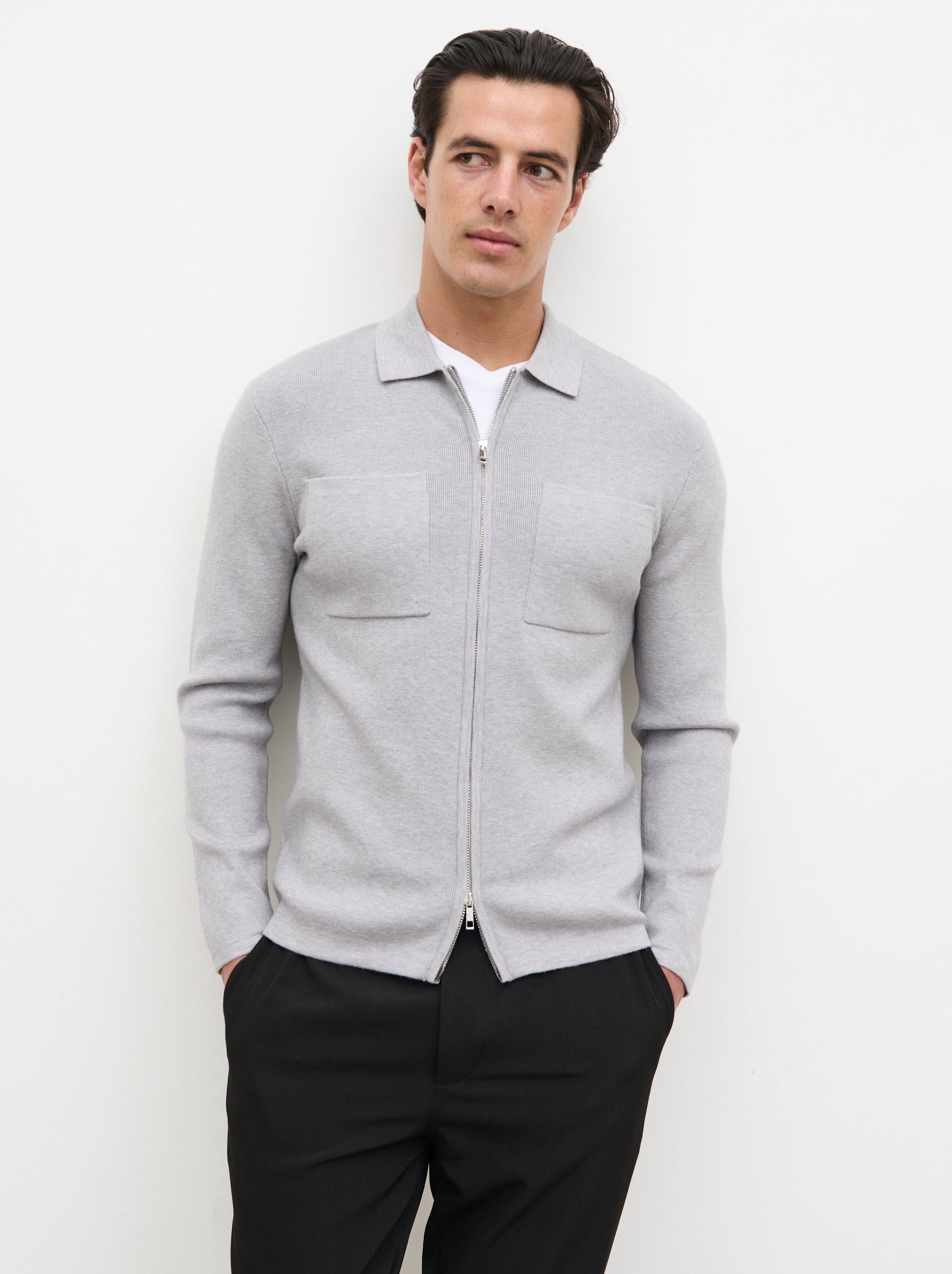 Cassius Zip Front Knit Jacket - Grey – Nobl