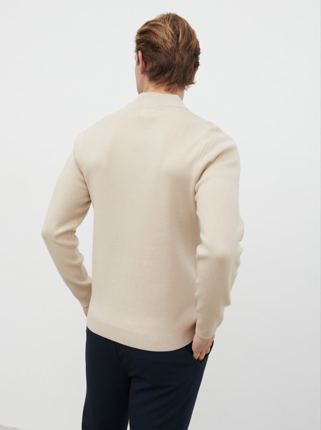 Cayden Funnel Neck Zip Knit Jacket - Stone