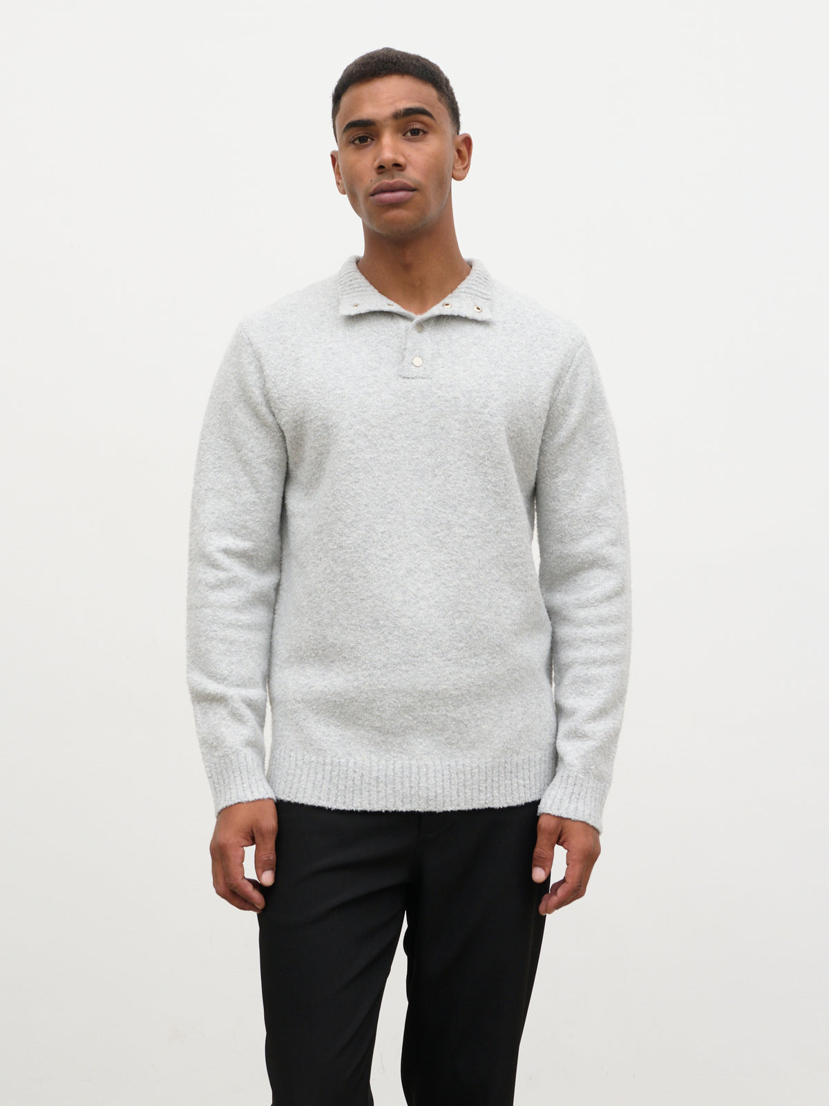 Chanun Boucle Knit Funnel Neck Jumper - Light Grey