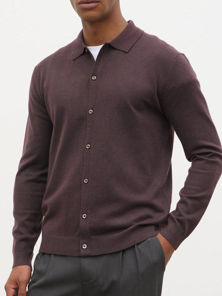 Chase Soft Marl Knit Shirt Chocolate Brown