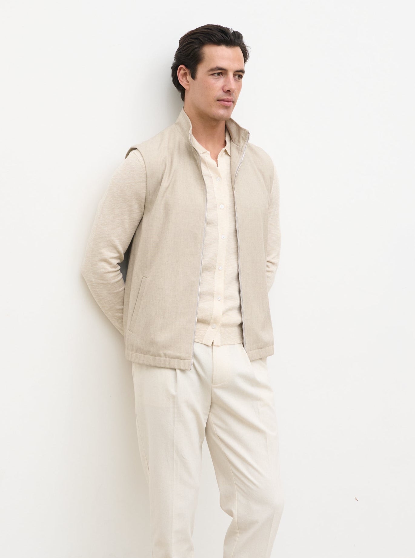 Clarke Double Zipper Gilet - Beige – Nobl