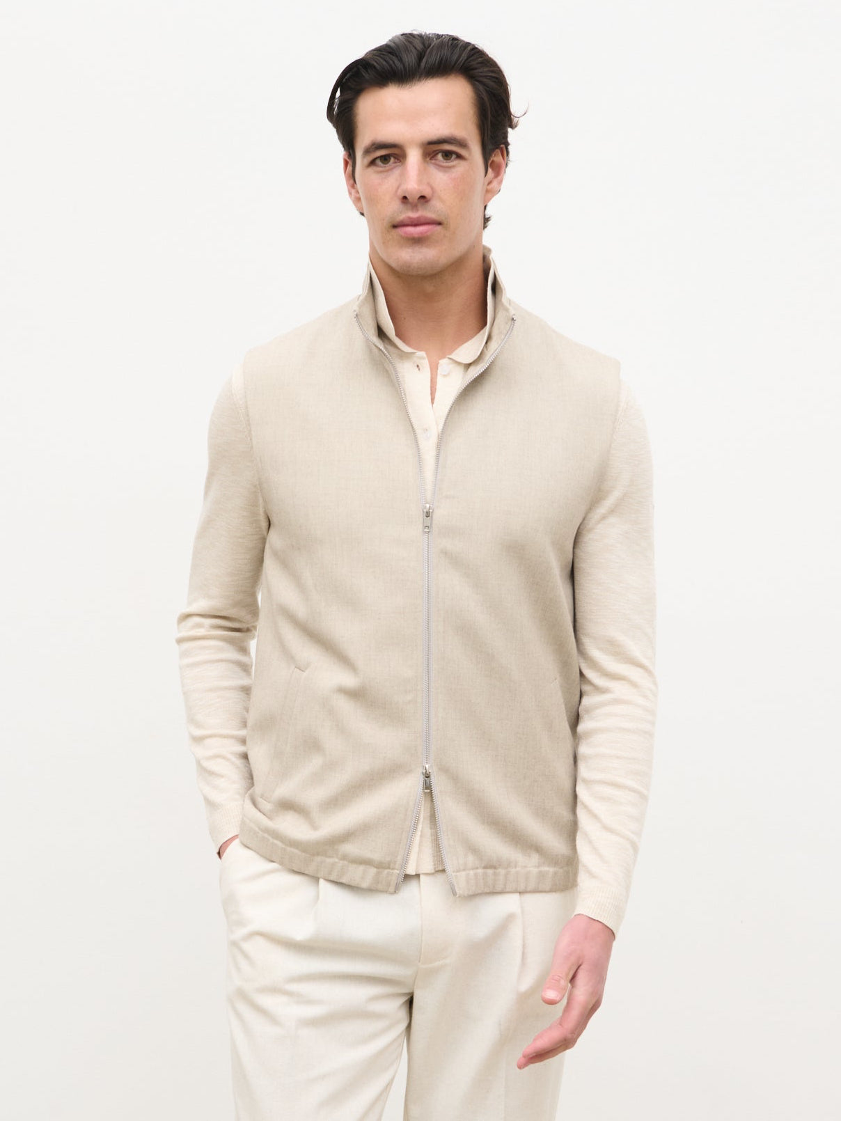 Clarke Double Zipper Gilet - Beige – Nobl