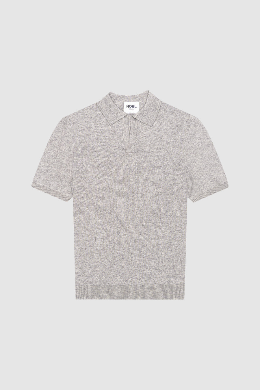 Corey Short Sleeve Open V-Neck Collar Knit Polo Grey Marl