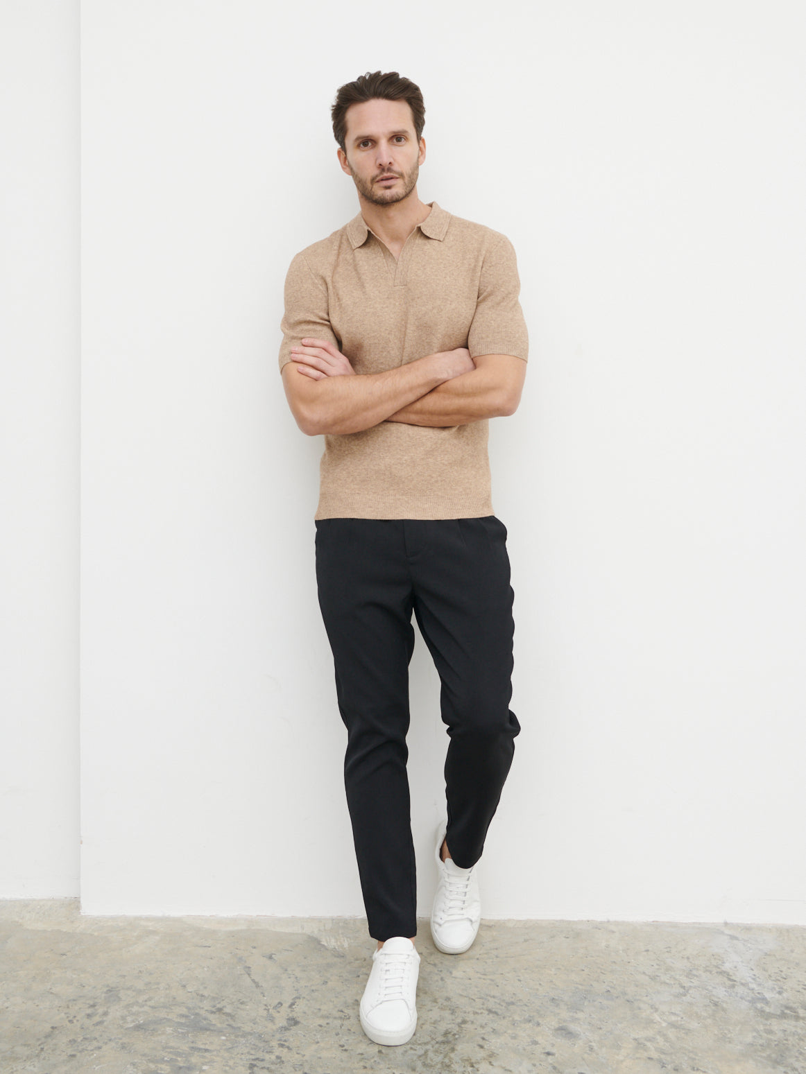 Corey Short Sleeve Knit Polo - Brown Marl