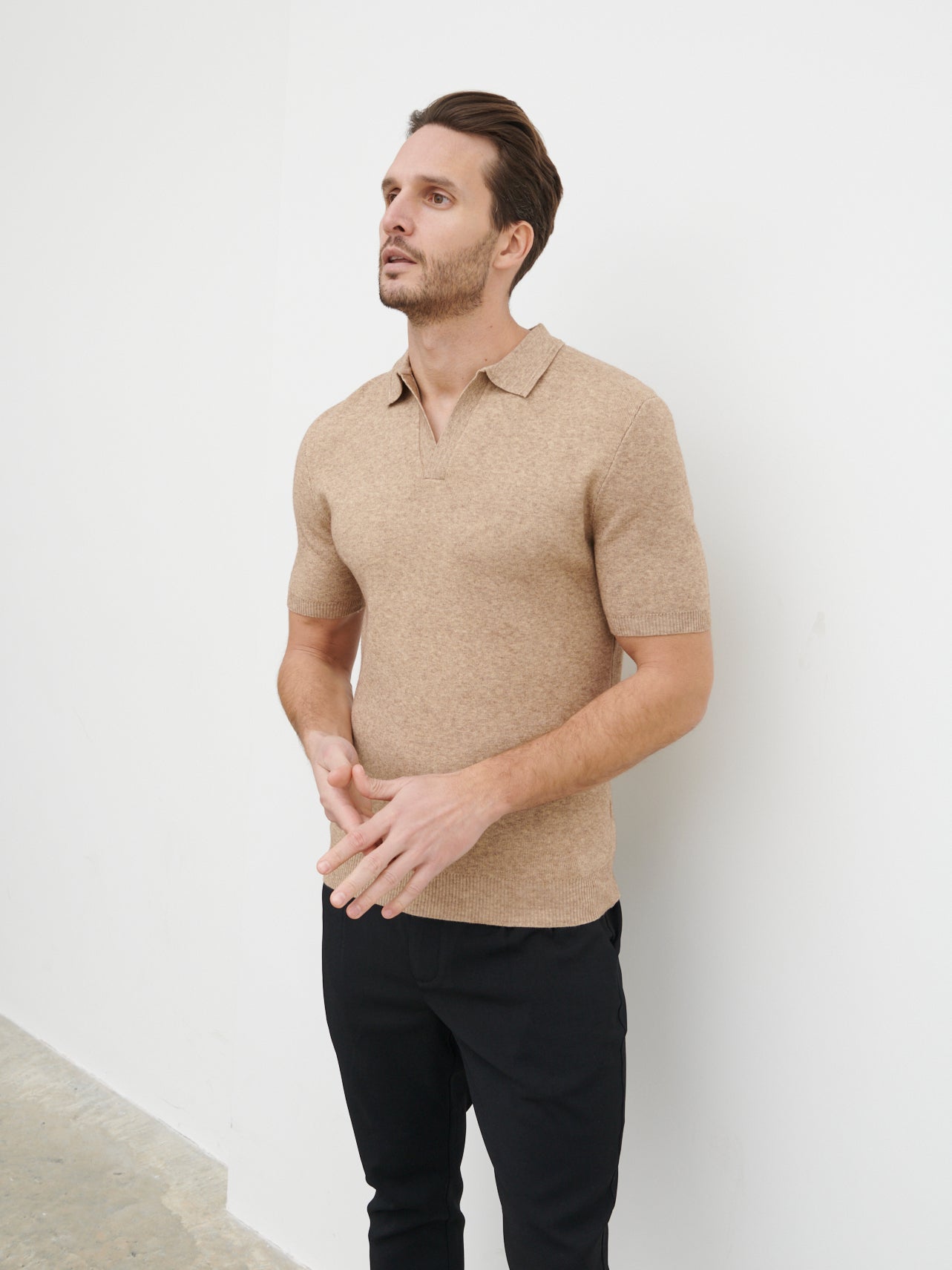 Corey Short Sleeve Knit Polo - Brown Marl