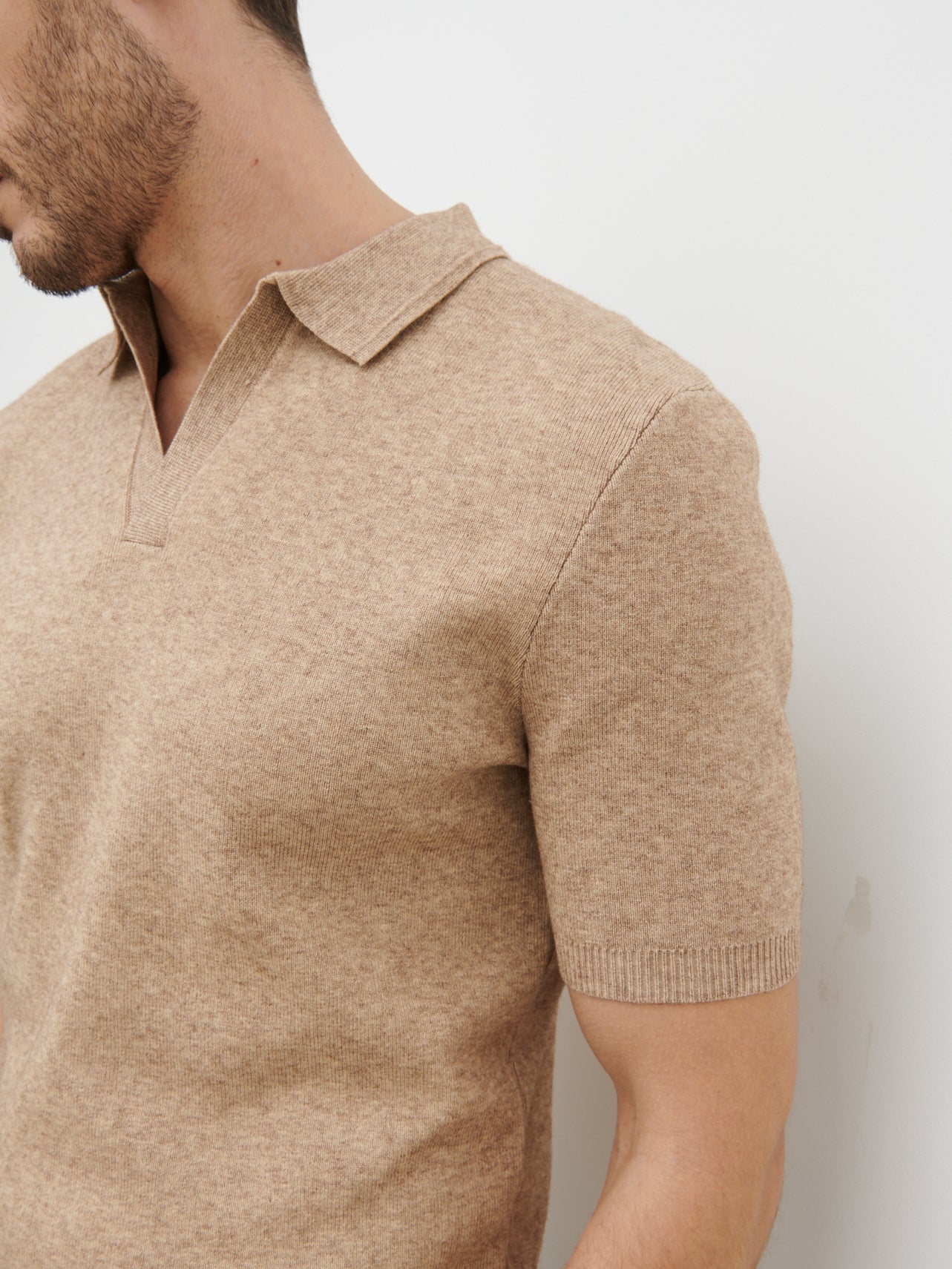 Corey Short Sleeve Knit Polo - Brown Marl