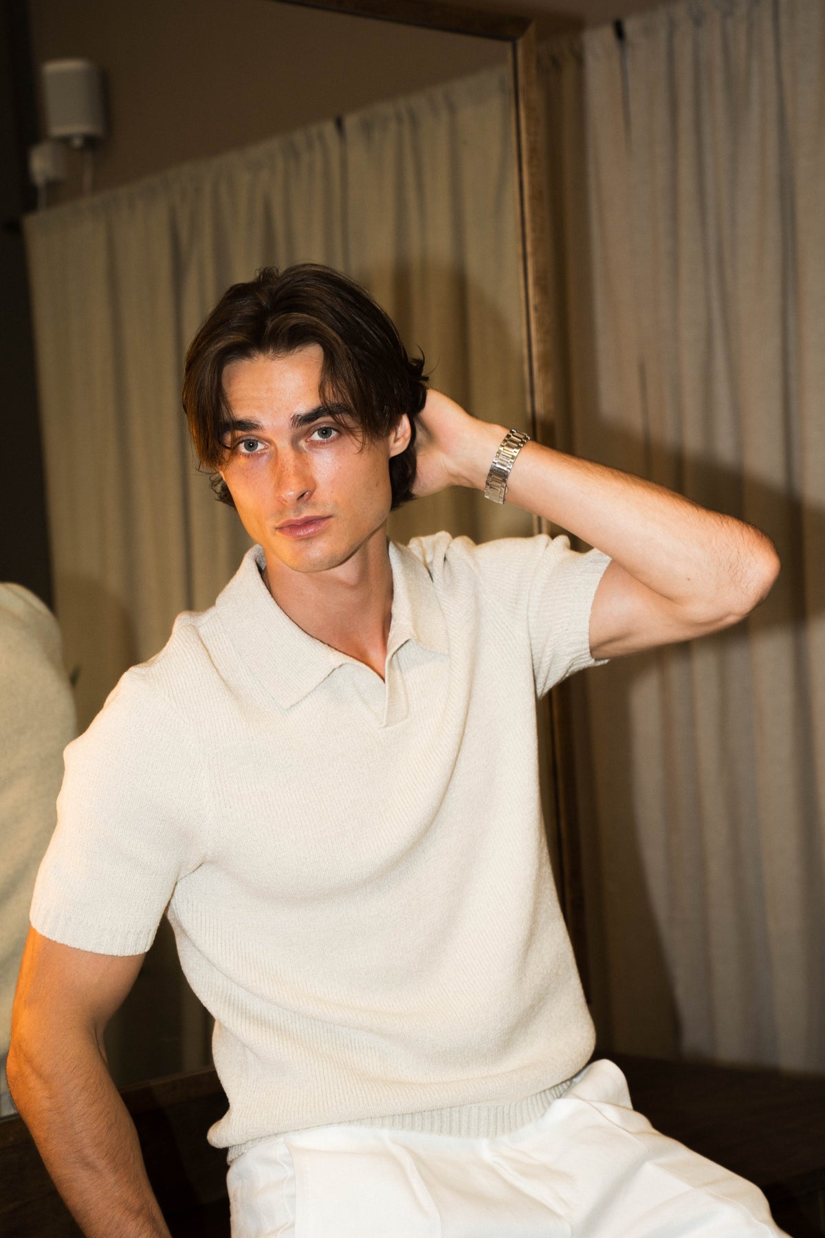 Mason Fine Tape Knit Polo Light Grey