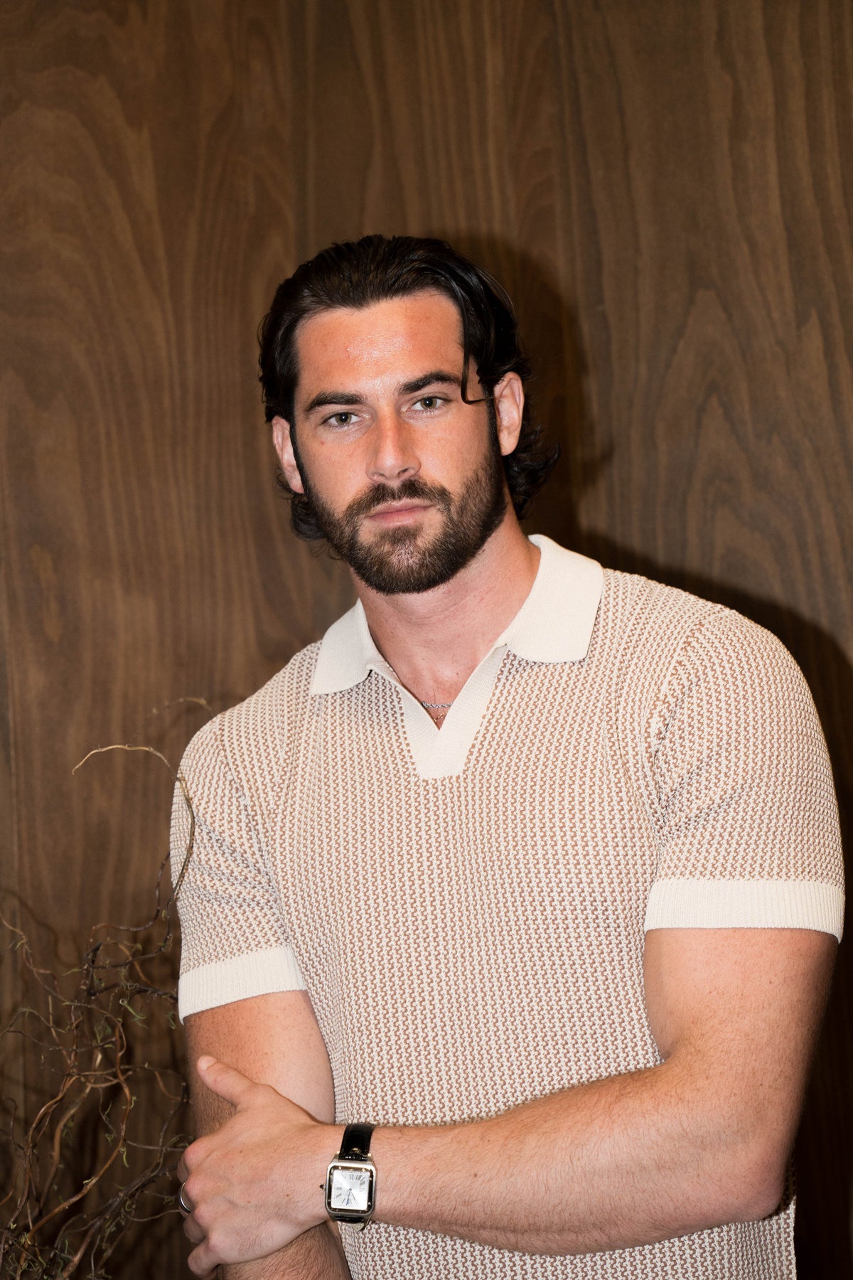 Orian Textured Stripe Knit Polo Taupe