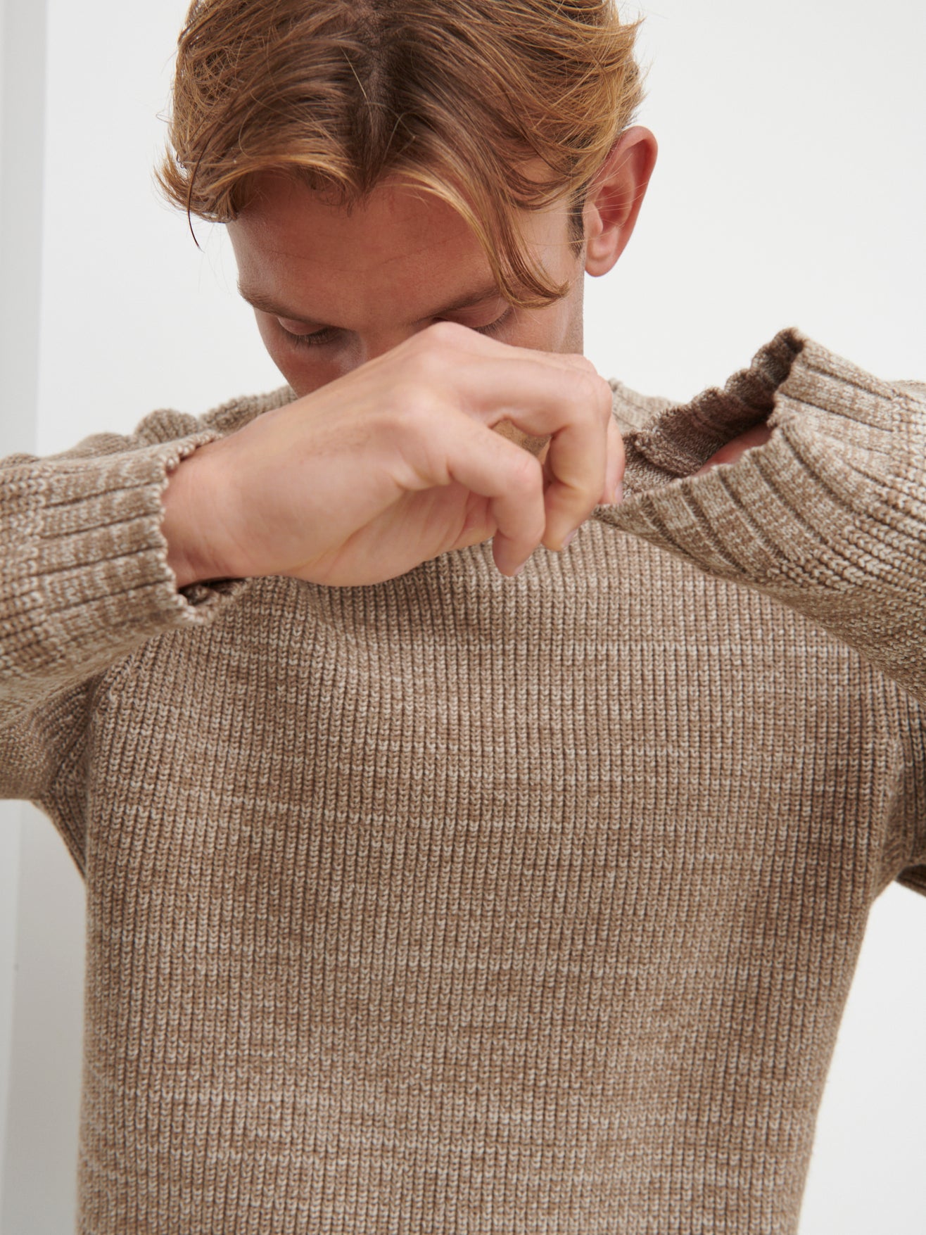 Dylan Crew Neck Knit Jumper - Mushroom Marl