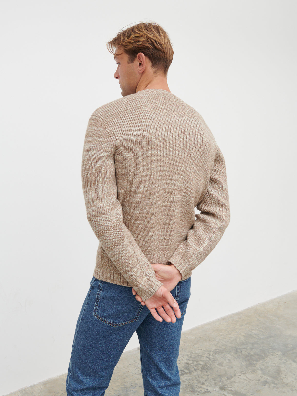 Dylan Crew Neck Knit Jumper - Mushroom Marl