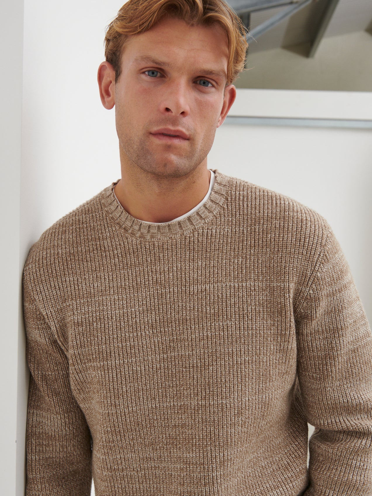 Dylan Crew Neck Knit Jumper - Mushroom Marl