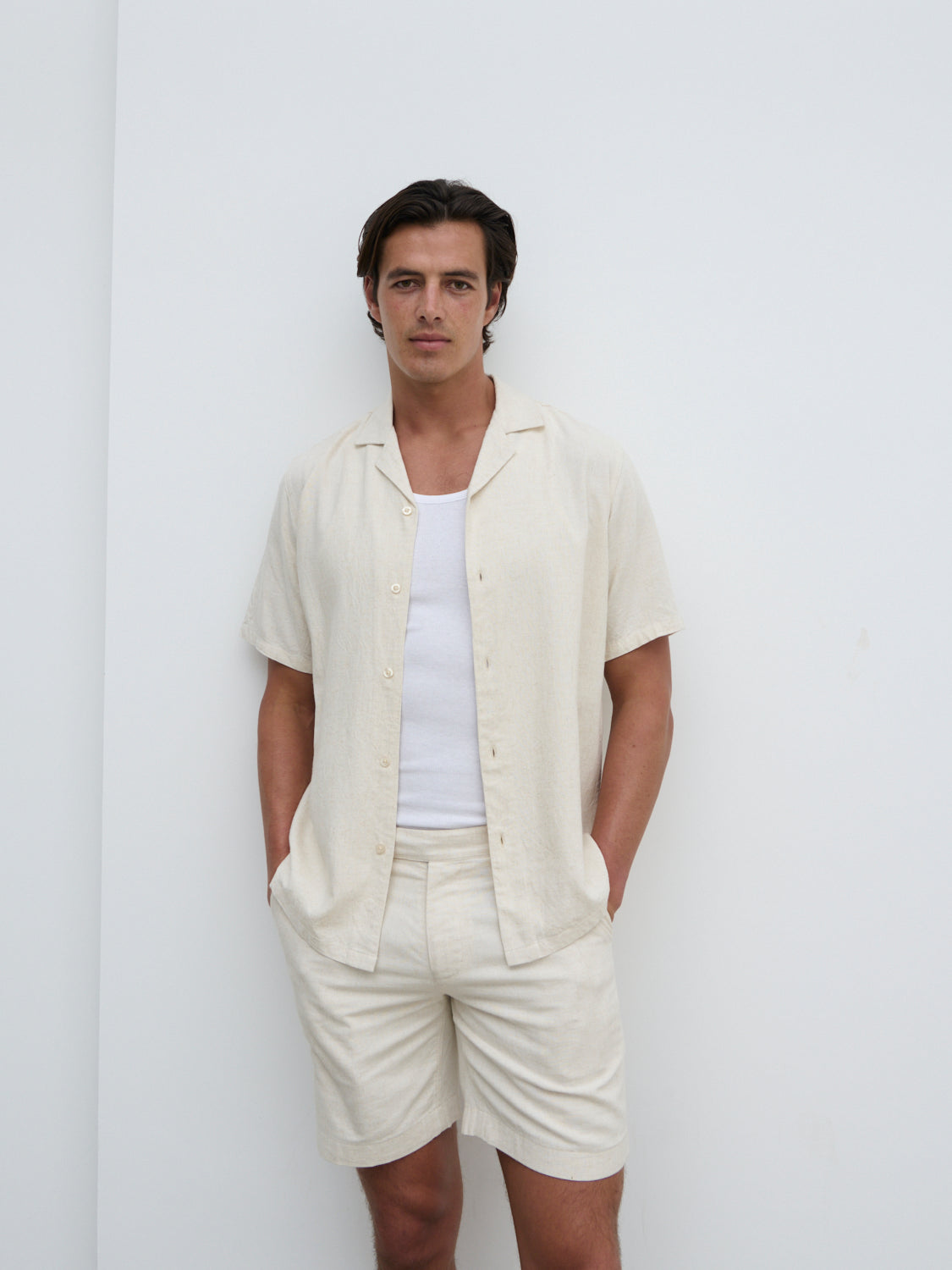 Elijah Short Sleeve Linen Shirt Oatmeal