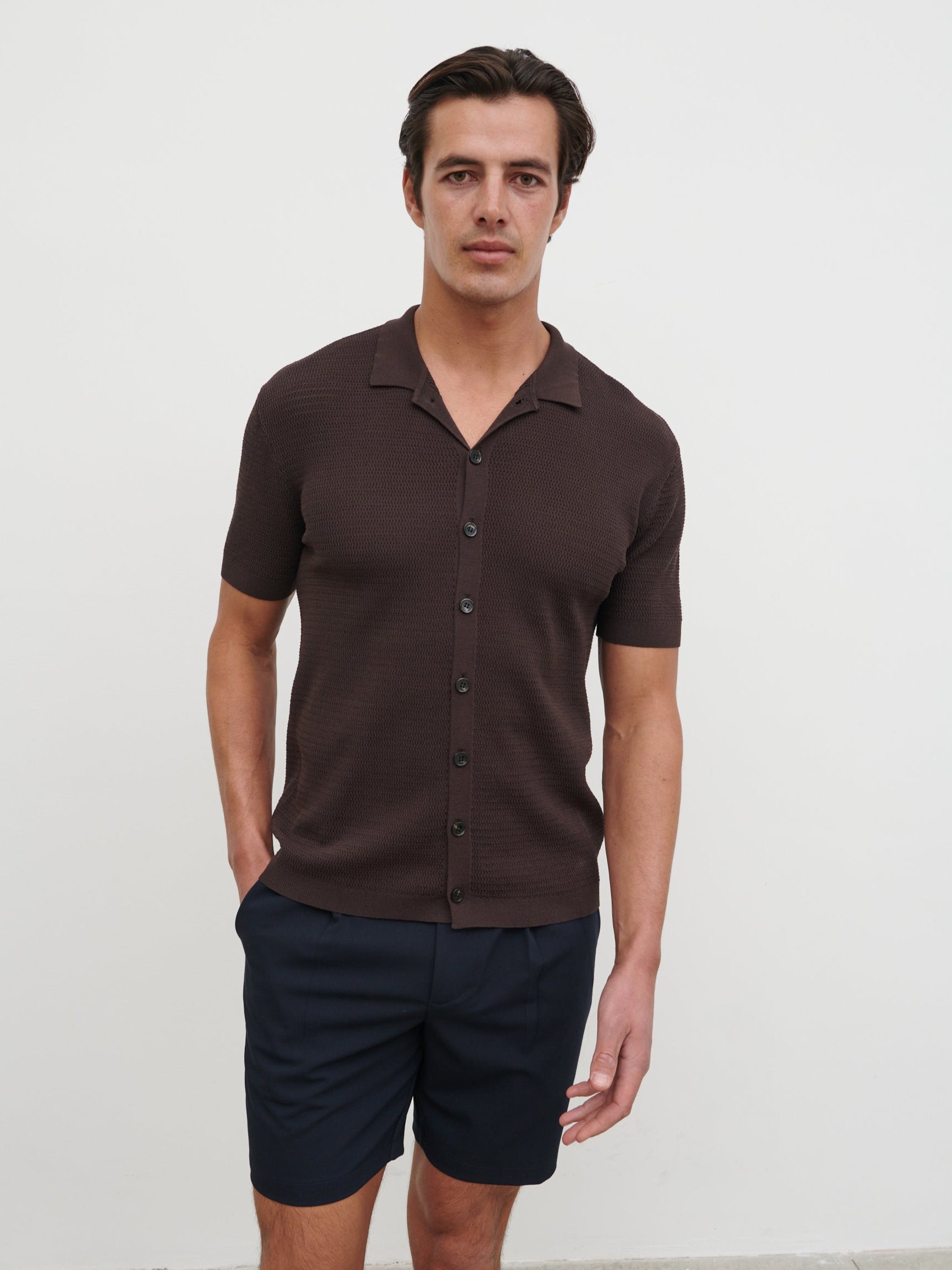 Elliot Knit Shirt - Chocolate Brown