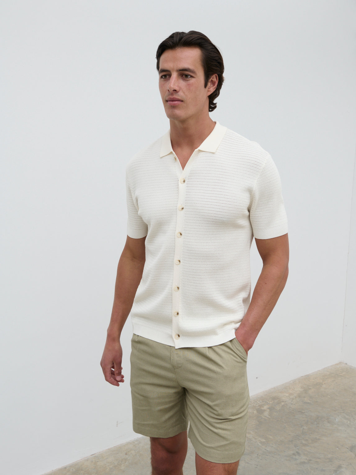 Elliot Short Sleeve Knit Shirt - Cream