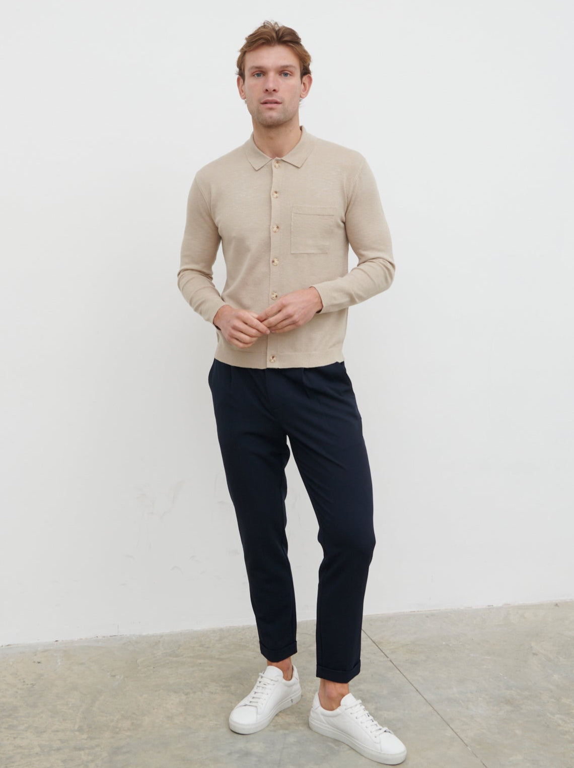Ellis Long Sleeve Knit Shirt - Stone