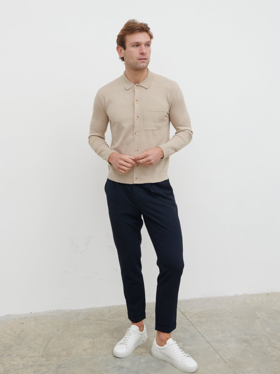 Ellis Long Sleeve Knit Shirt - Stone