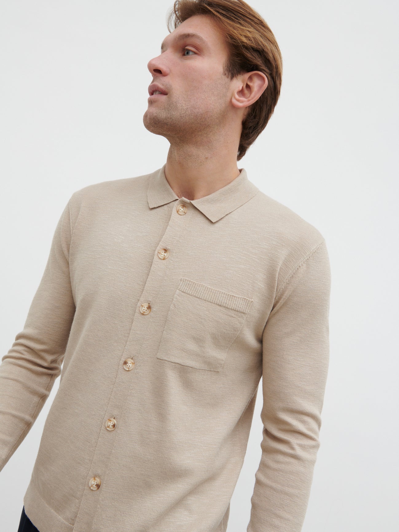 Ellis Long Sleeve Knit Shirt - Stone