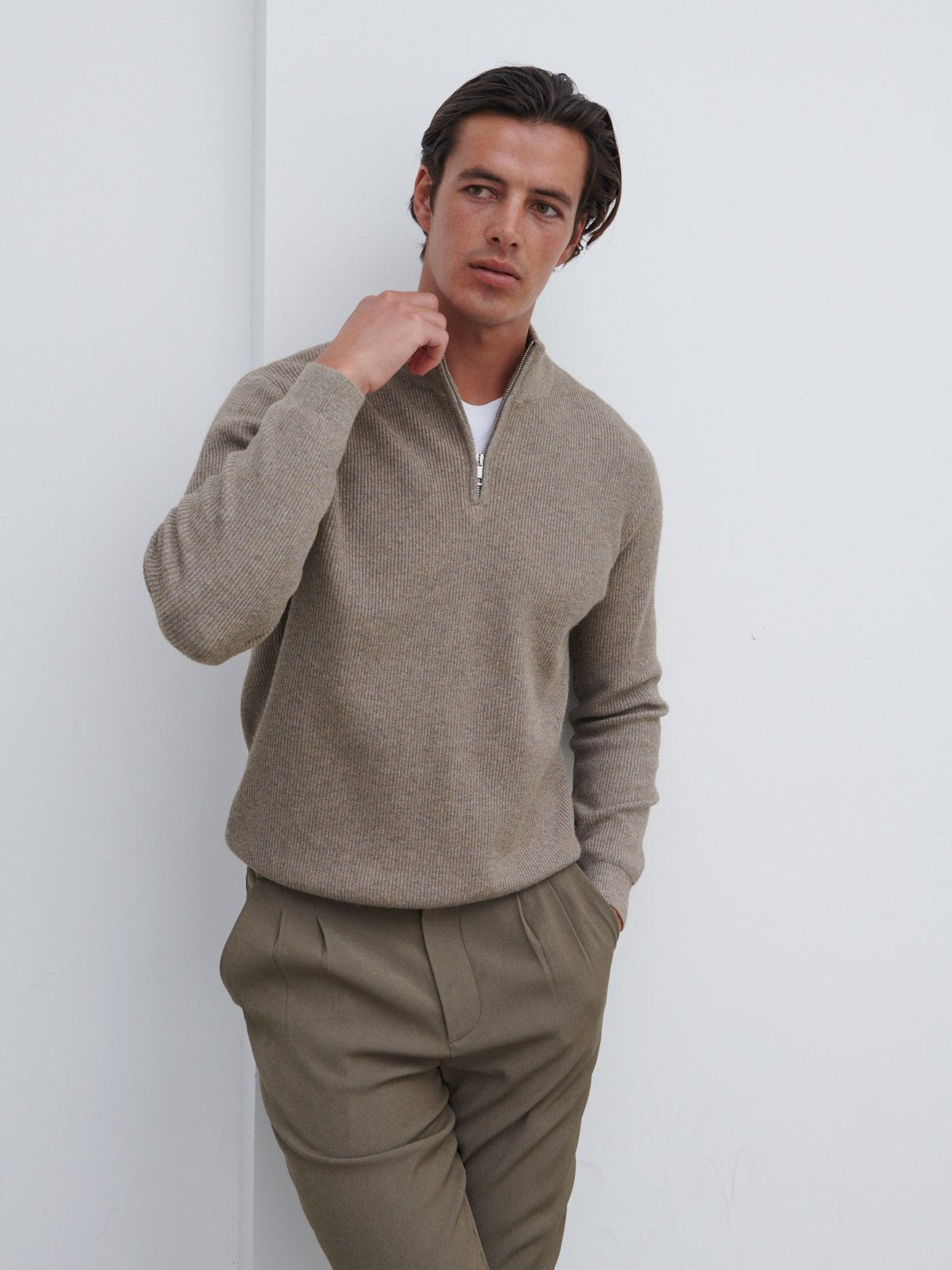 Elson Zip Funnel Neck Jumper - Mushroom
