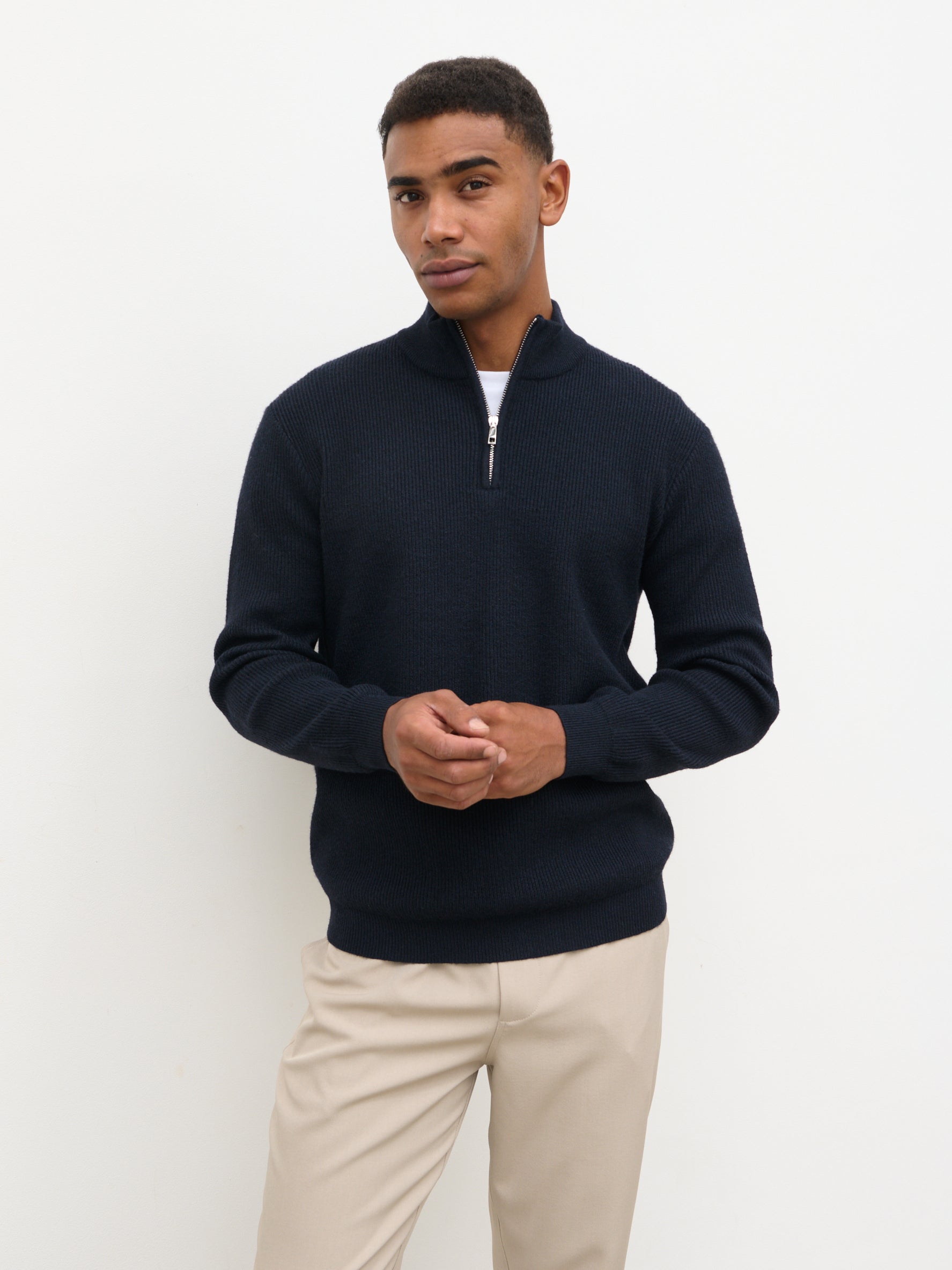 Elson Zip Funnel Neck Jumper Navy – Nobl - Main Image
