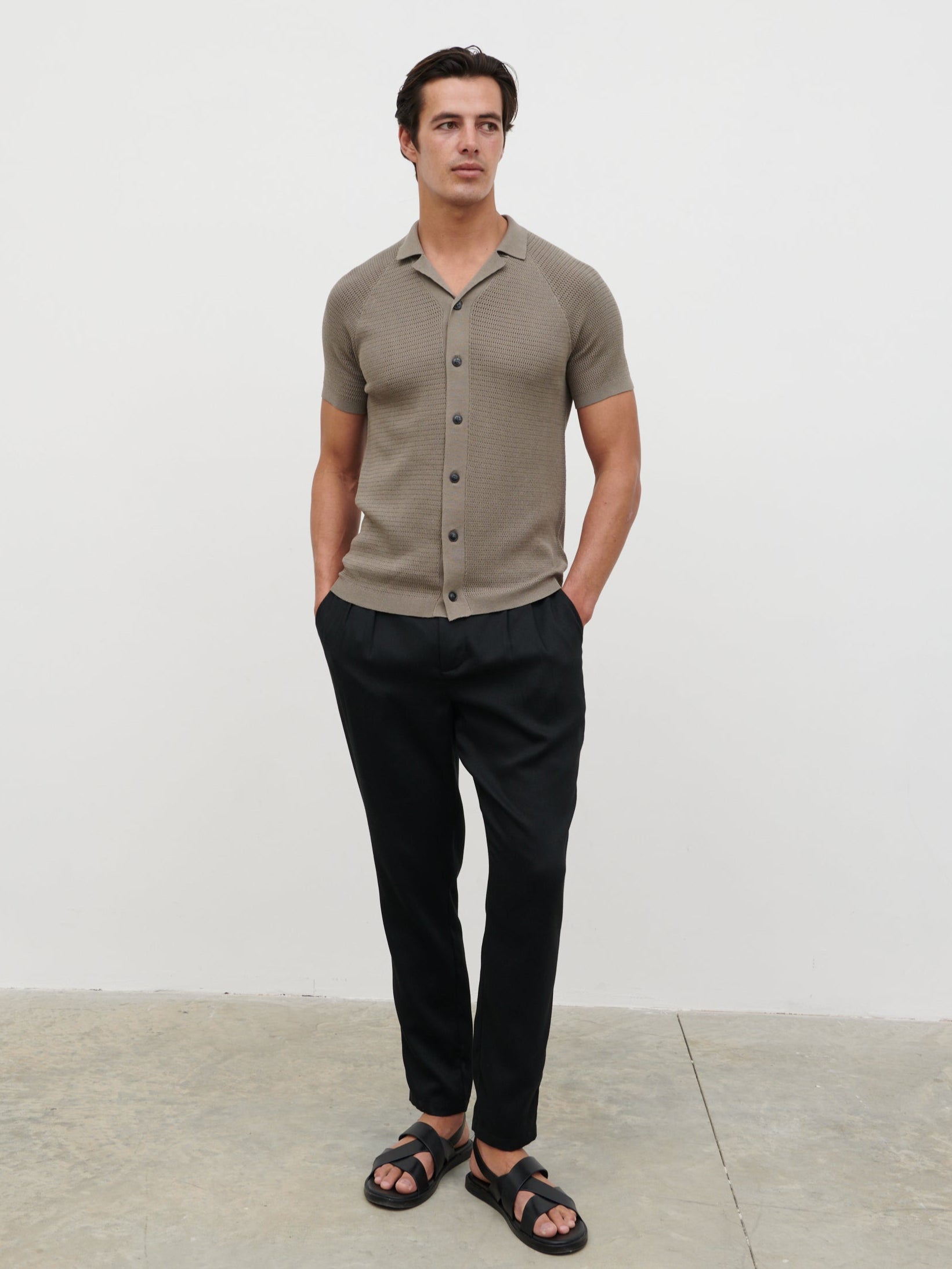 Emilio Openwork Knit Shirt - Dark Taupe
