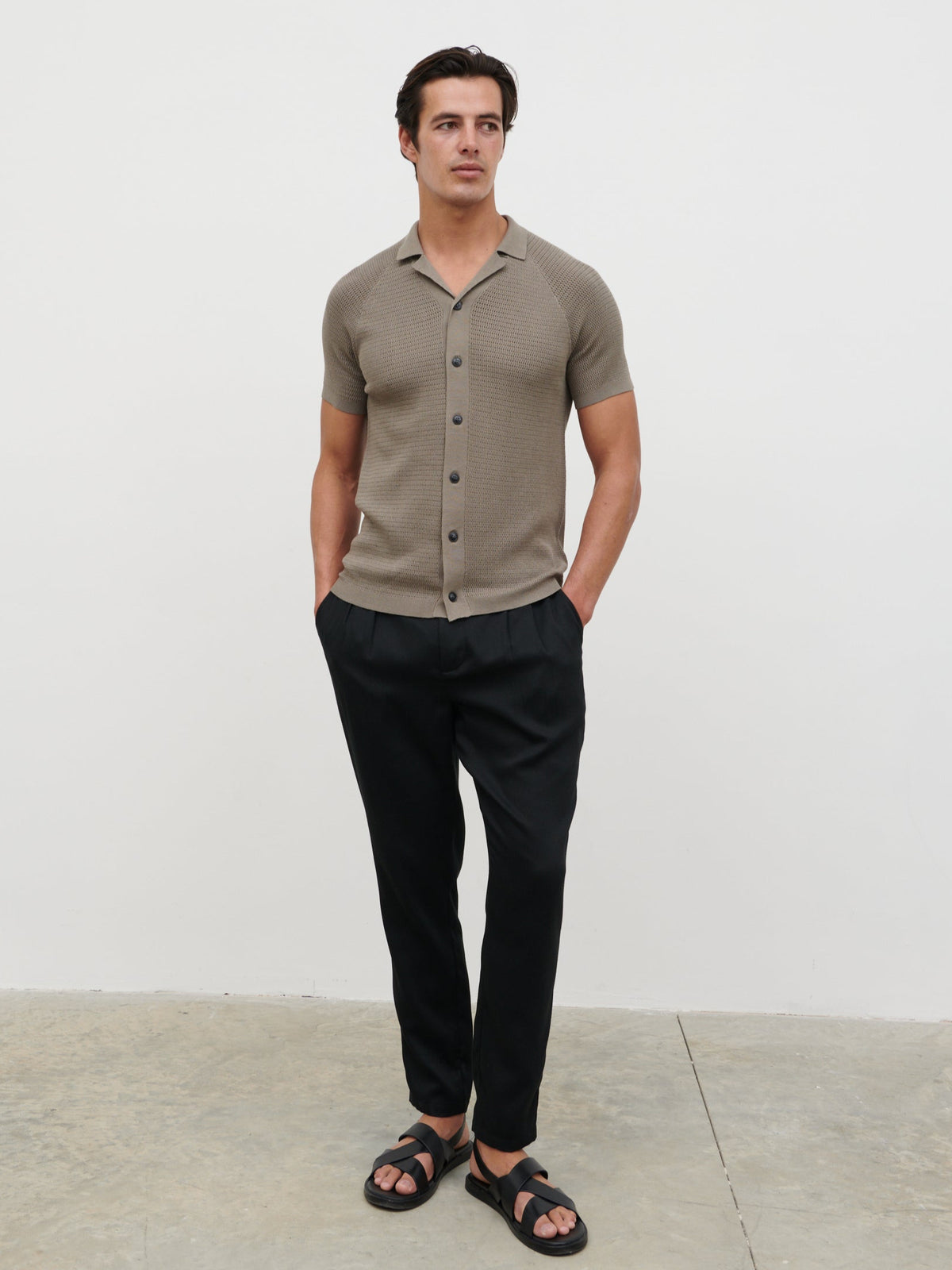 Emilio Openwork Knit Shirt Dark