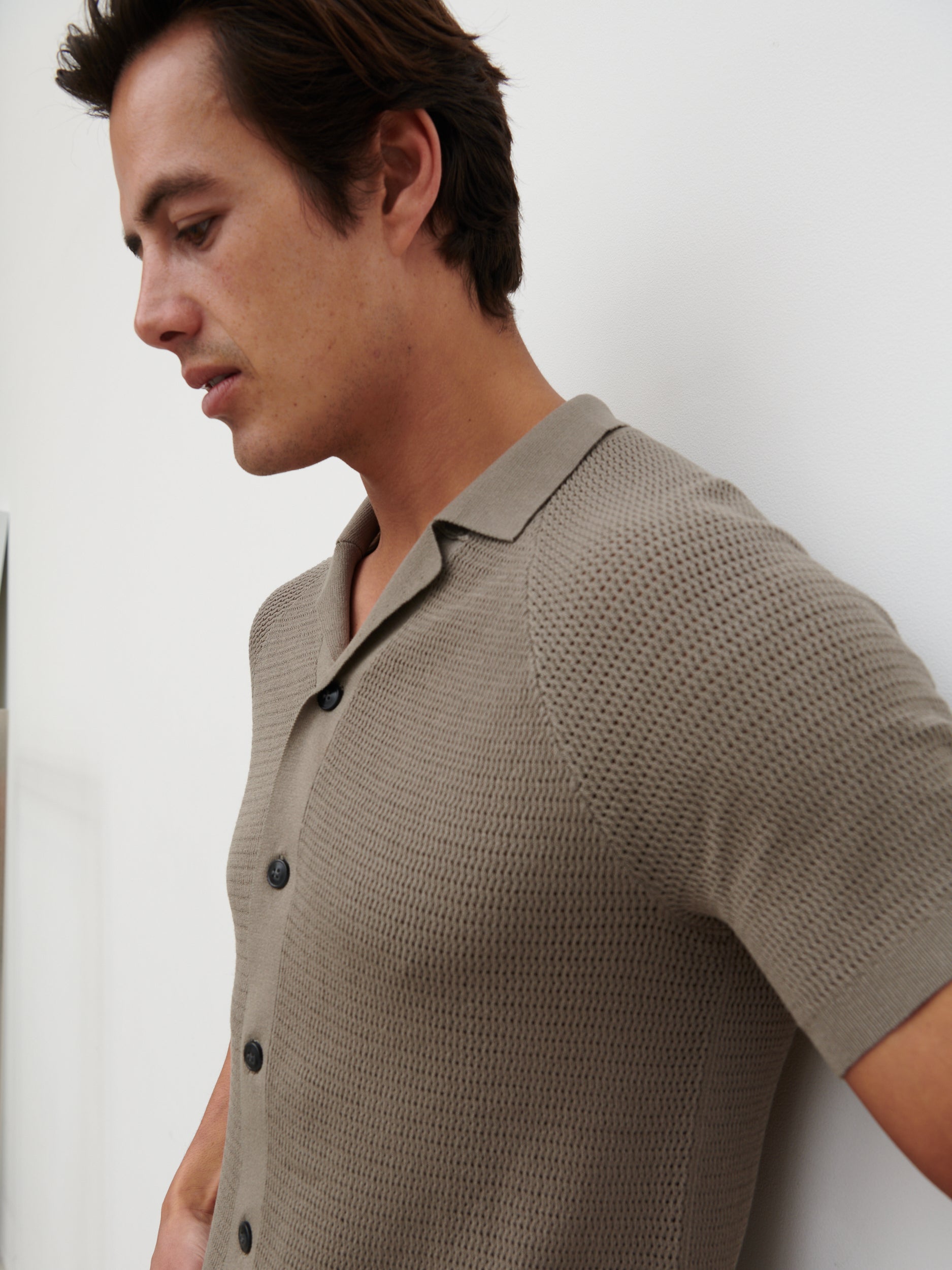 Emilio Openwork Knit Shirt - Dark Taupe