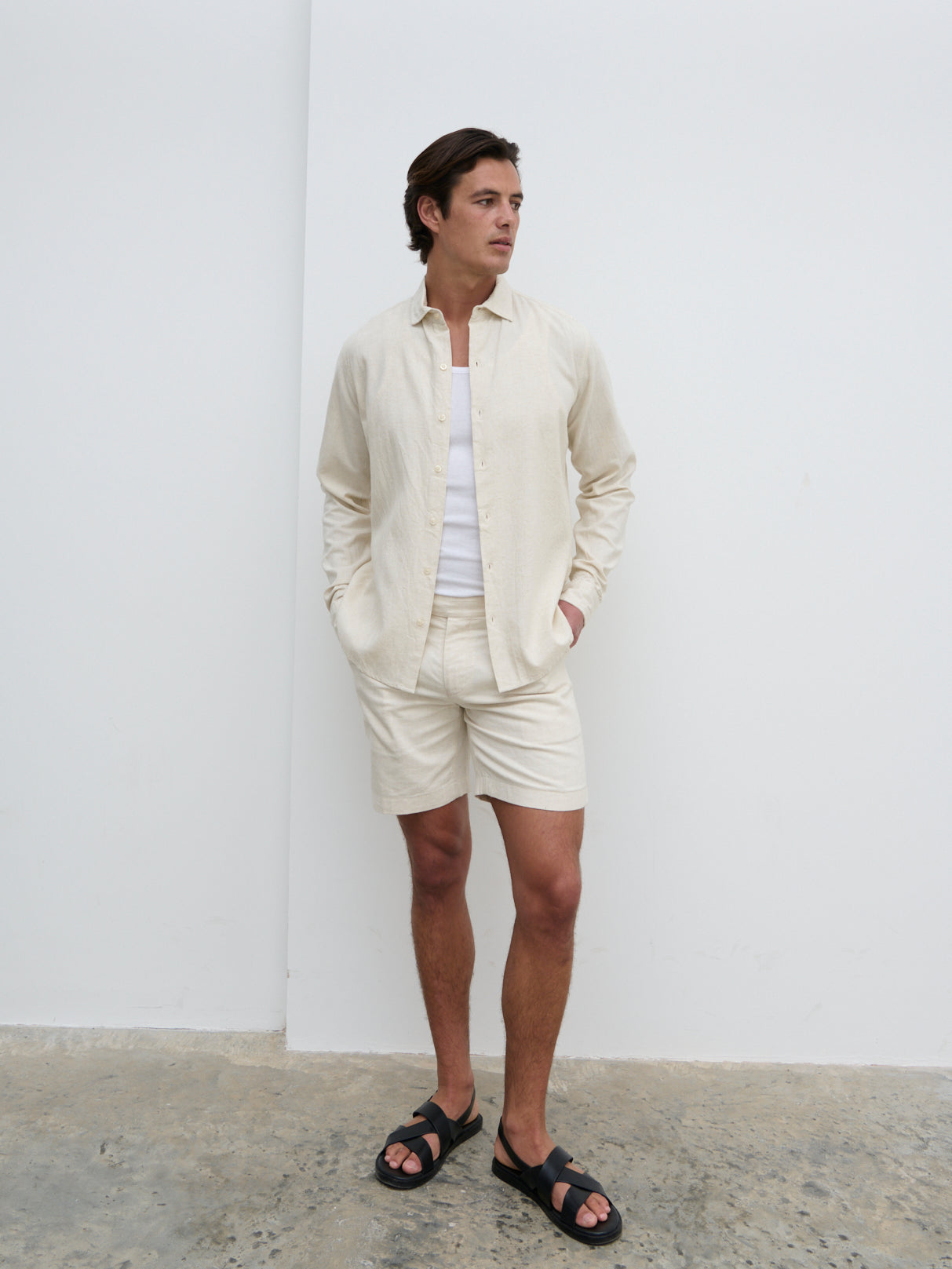Enzo Long Sleeve Linen Shirt Oatmeal
