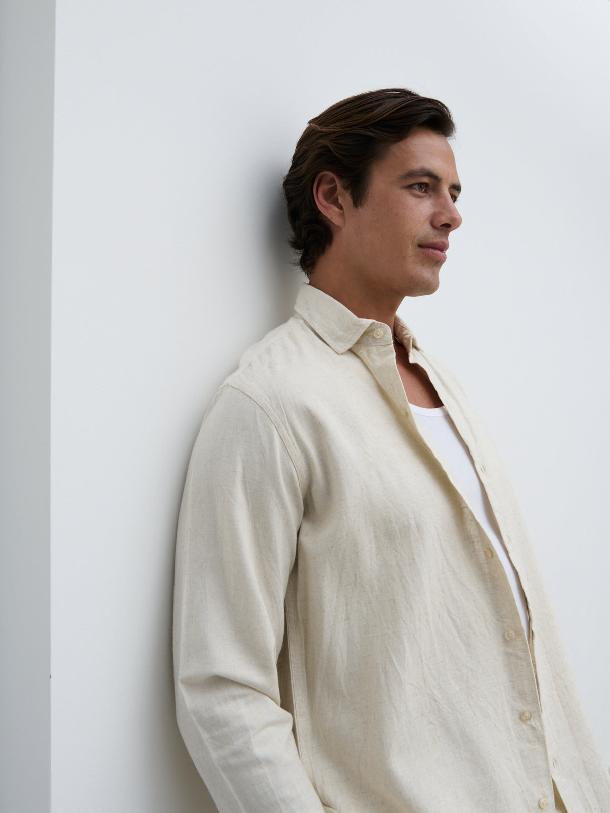 Enzo Long Sleeve Linen Shirt - Oatmeal