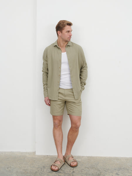 Enzo Long Sleeve Linen Shirt - Olive – Nobl