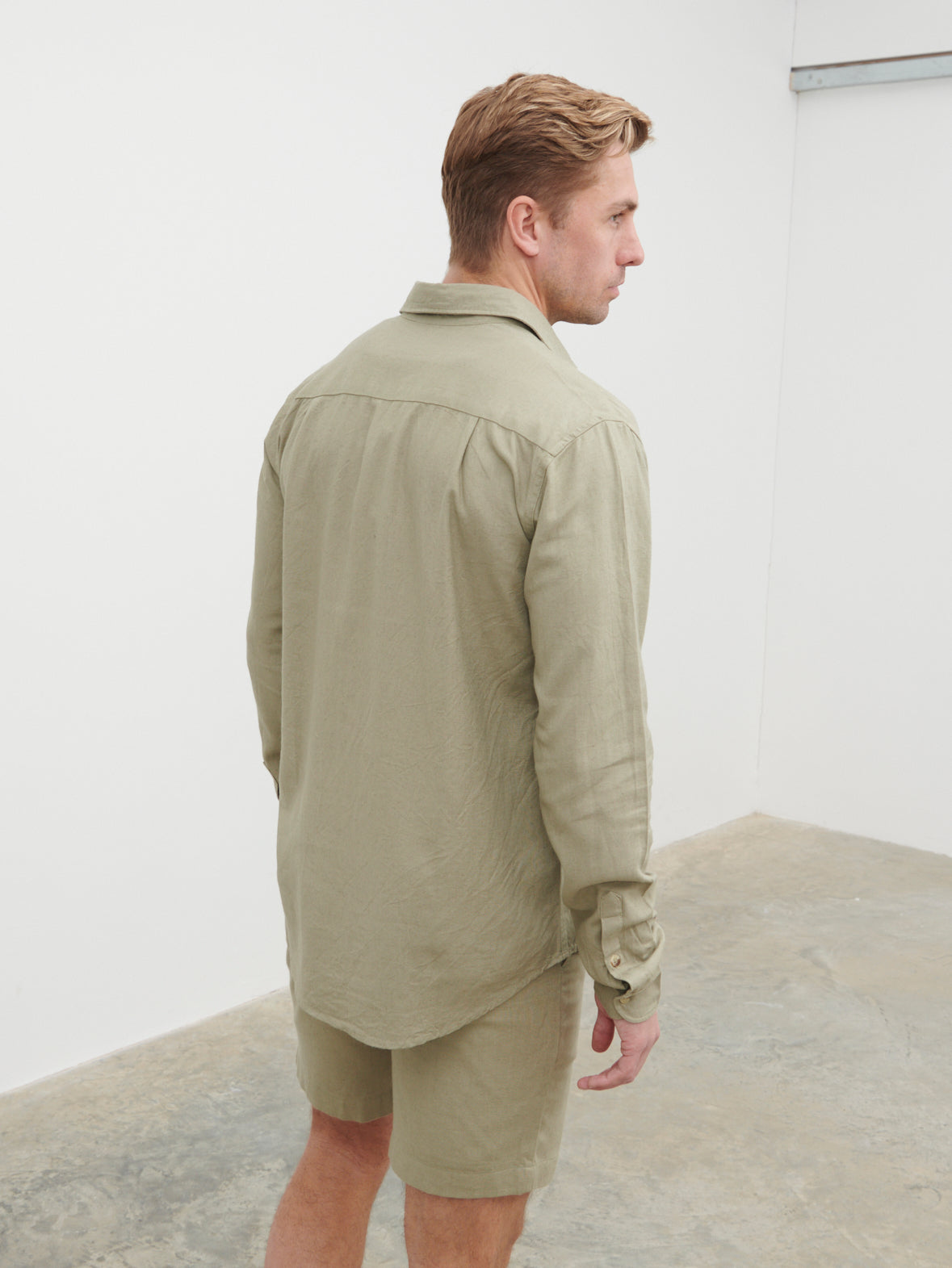 Enzo Long Sleeve Linen Shirt - Olive