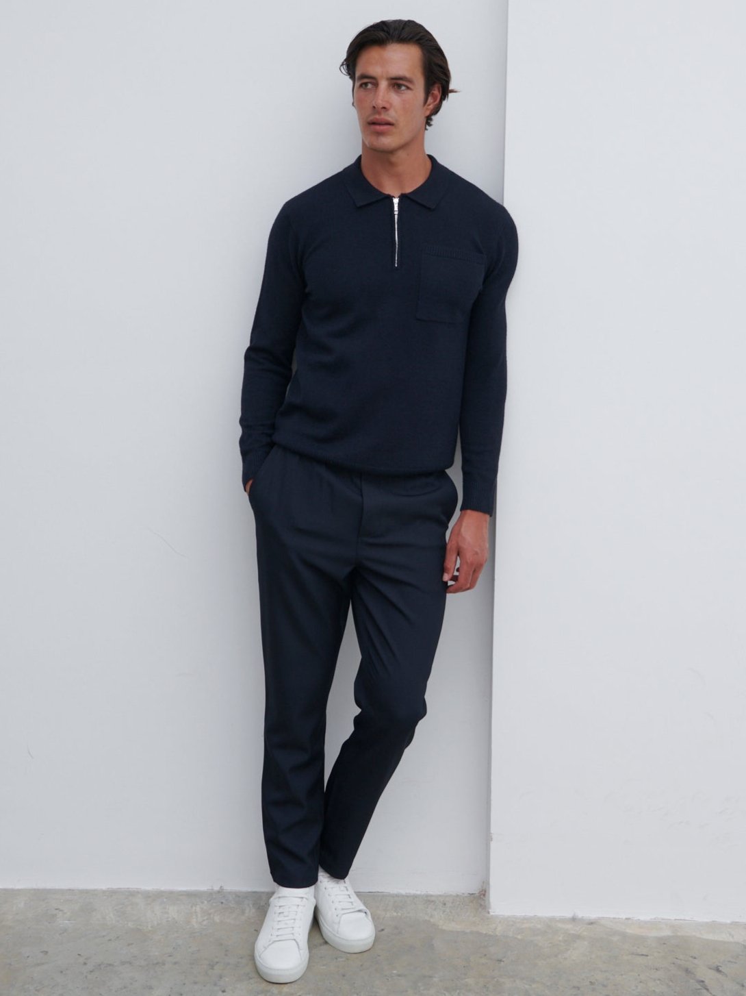 Ernest Quarter Zip Jumper - Navy