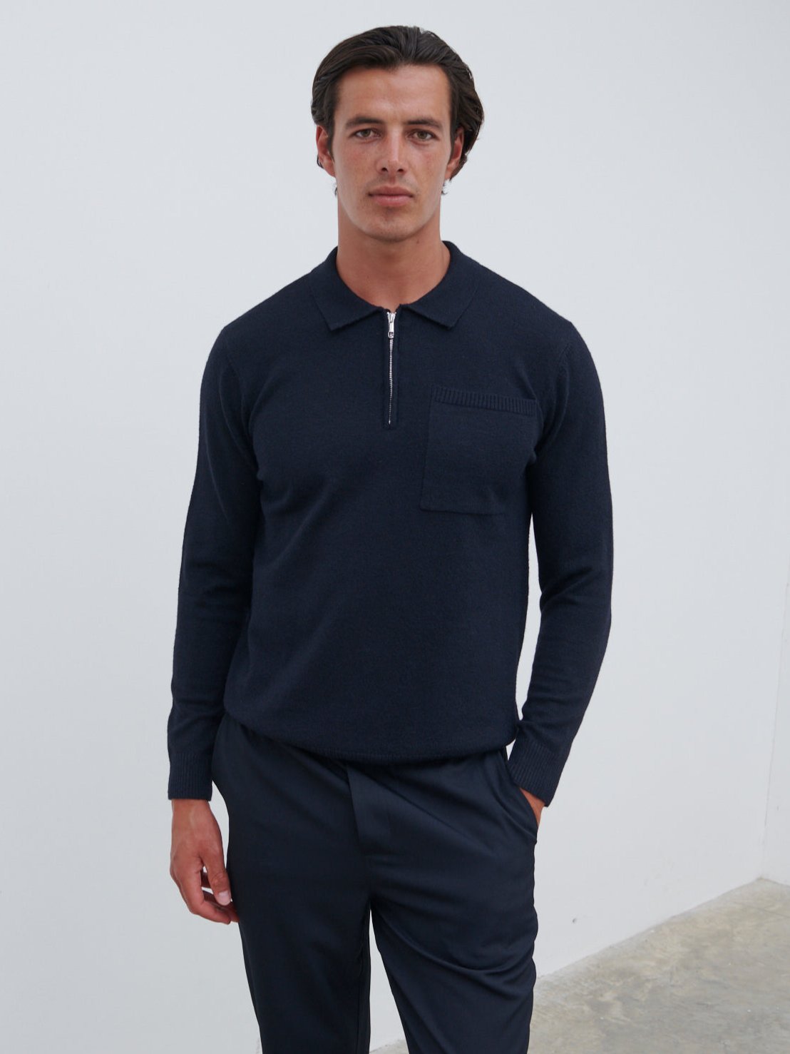 Ernest Quarter Zip Jumper - Navy