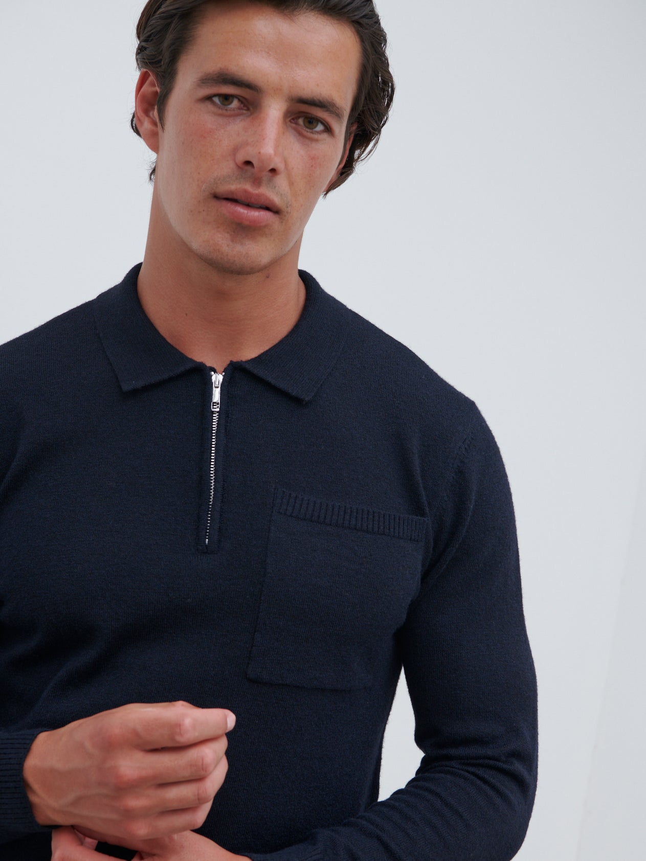 Ernest Quarter Zip Jumper - Navy