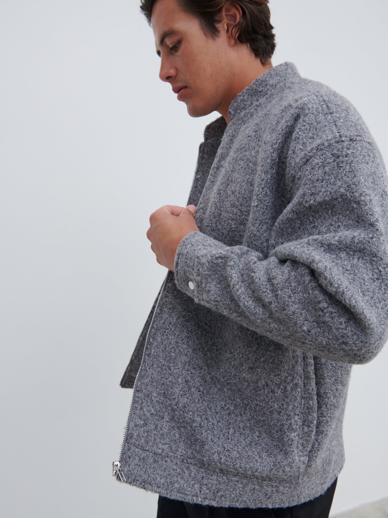 Ezra Boucle Bomber Jacket - Charcoal