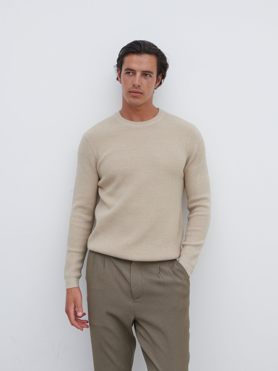 Finley Crew Neck Melange Knit Jumper - Beige Melange