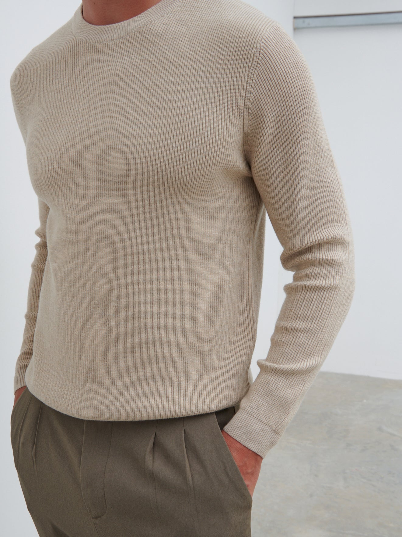 Finley Crew Neck Melange Knit Jumper - Beige Melange