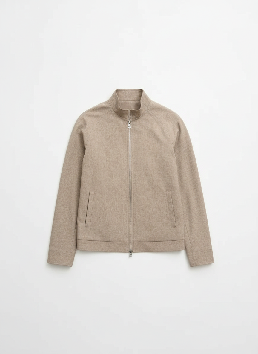 Vincent High Neck Zip Jacket - Beige Marl