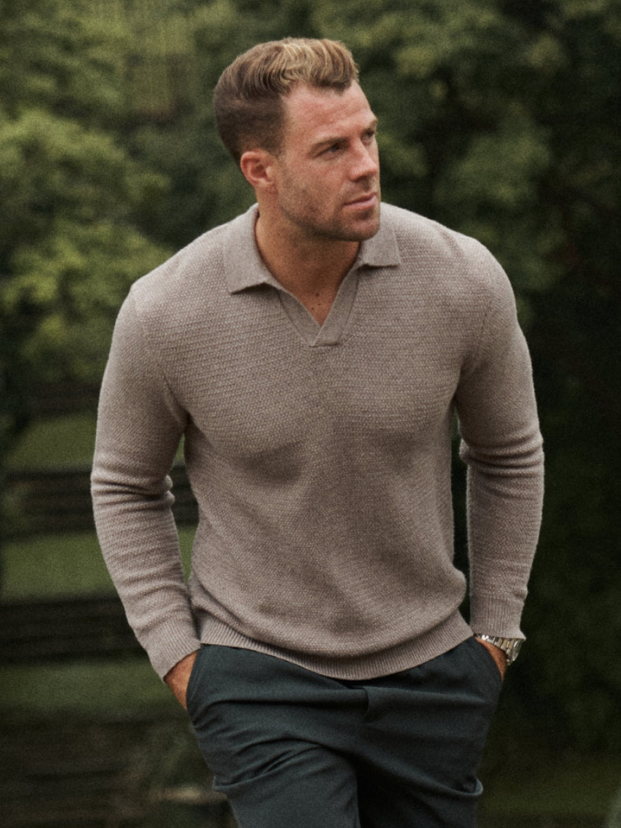 Franklin Textured Knit Polo - Dark Taupe