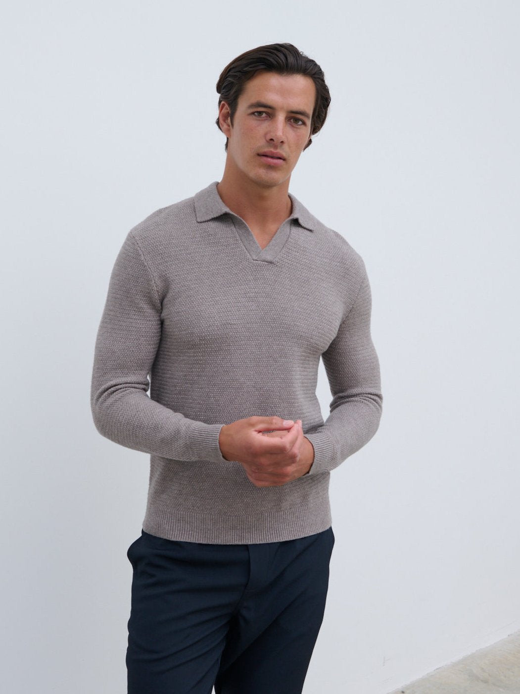 Franklin Textured Knit Polo - Dark Taupe